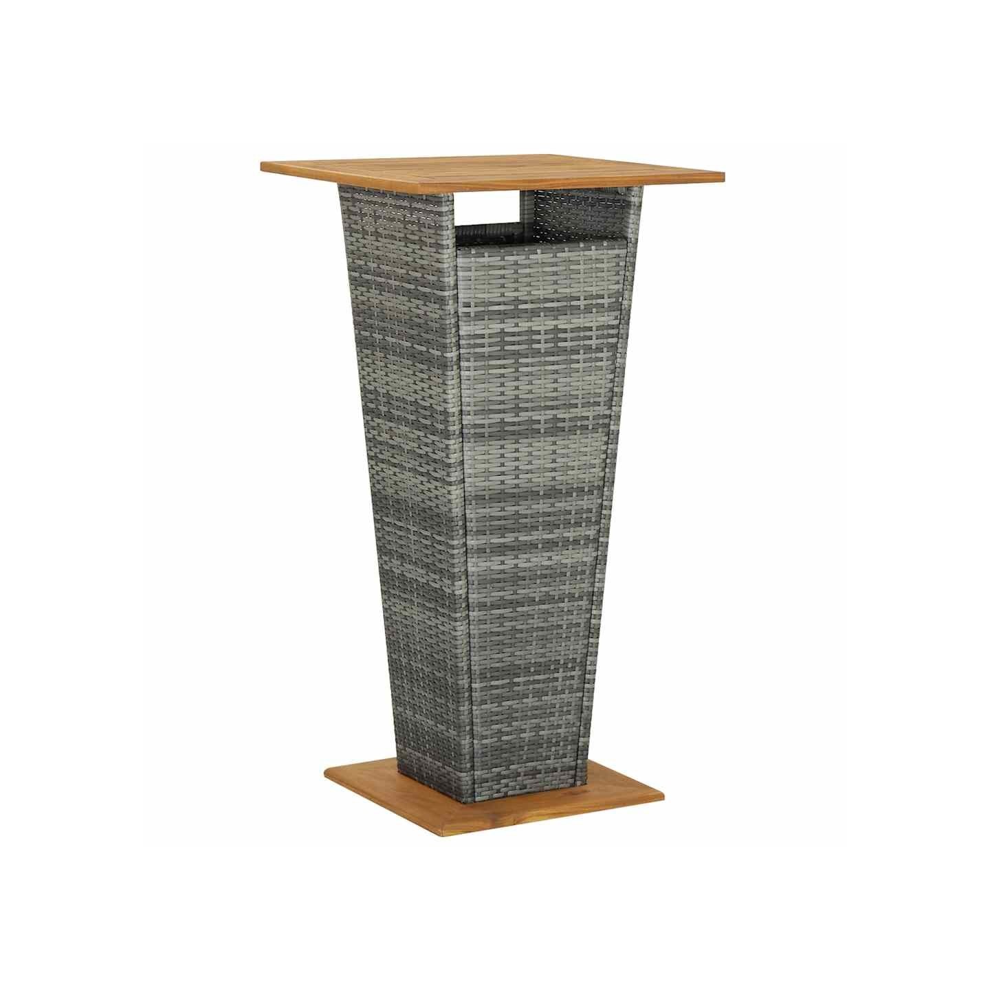 Table de bar Gris 60x60x110 cm Résine tressée et bois d'acacia