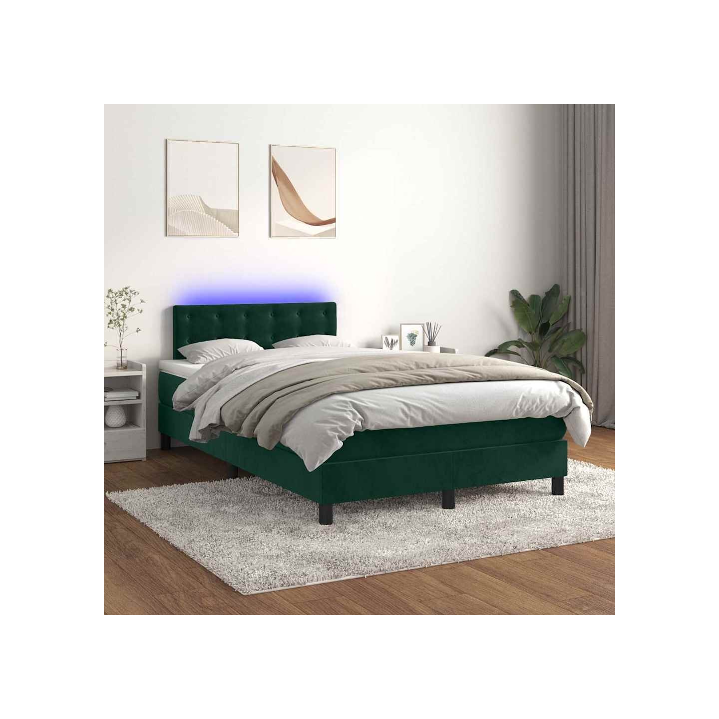 Sommier à lattes de lit avec matelas LED Vert foncé 120x200 cm