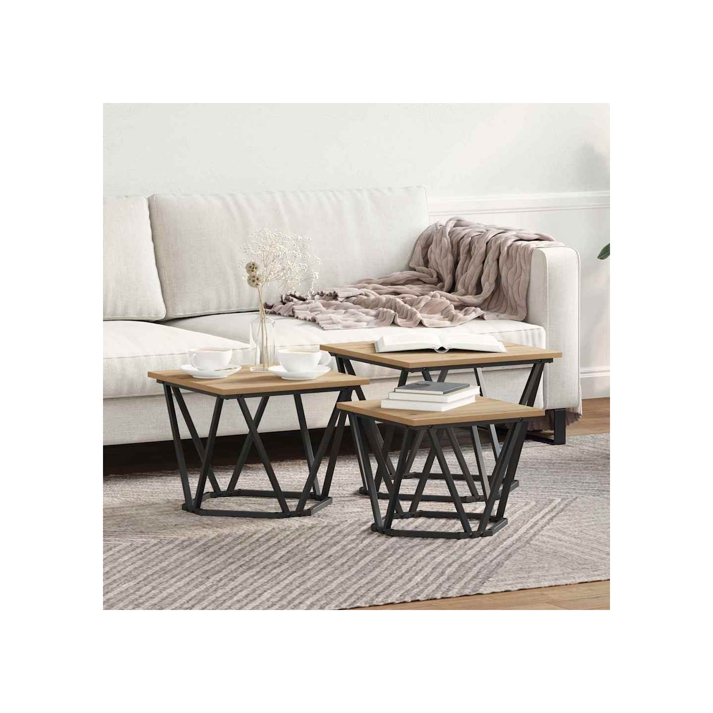 Table basse 3 pc Chêne artisanal 50 x 50 x 40 cm