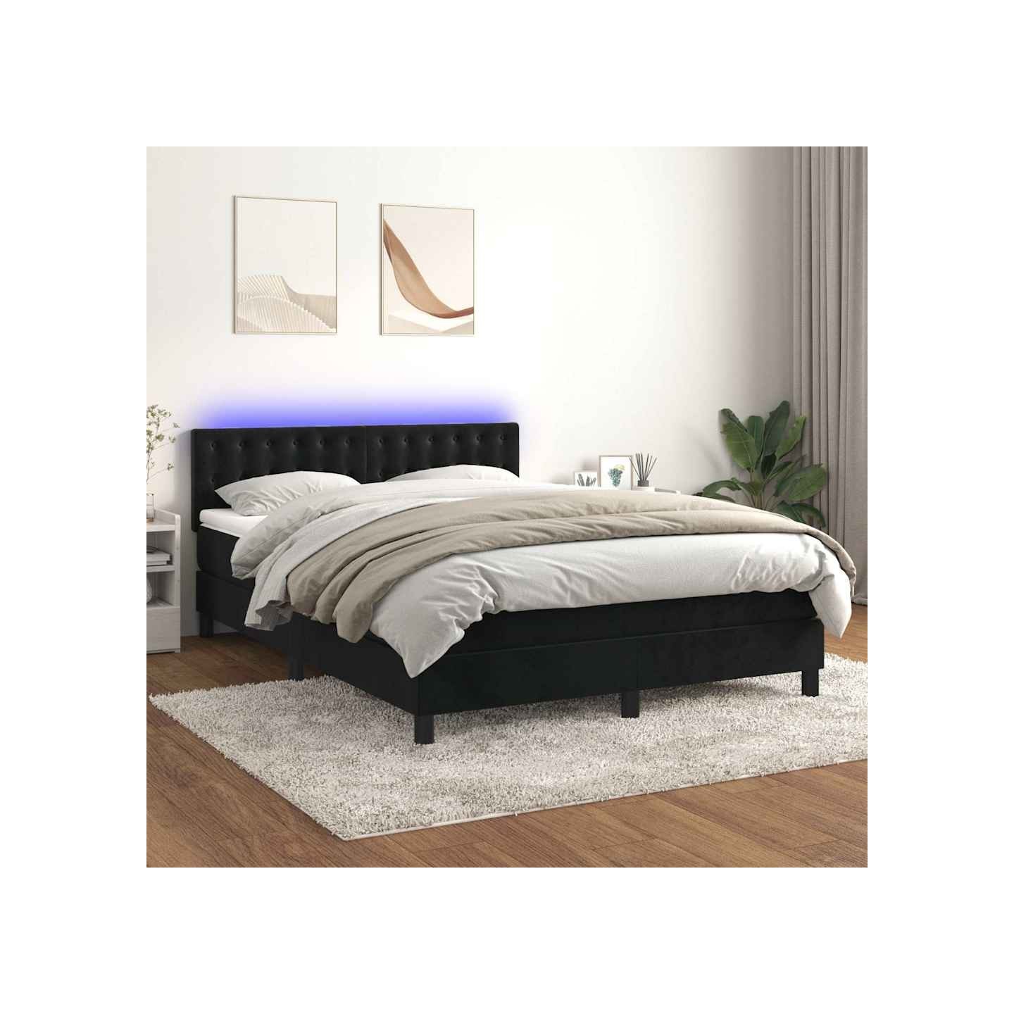 Sommier à lattes de lit avec matelas et LED Noir 140x190 cm