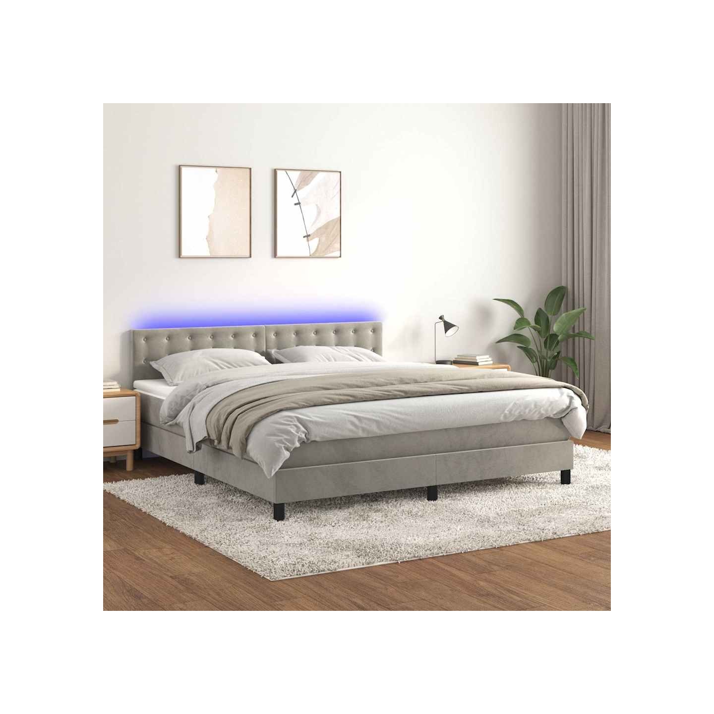 Sommier à lattes de lit matelas et LED Gris clair 160x200 cm
