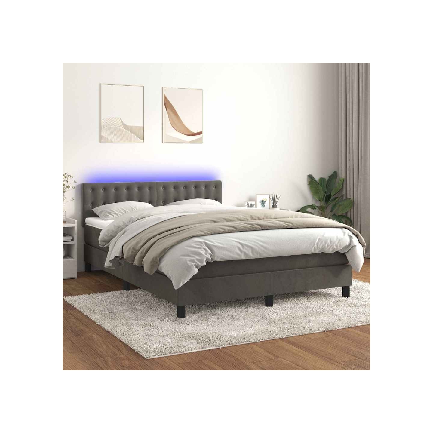 Sommier à lattes de lit avec matelas LED Gris foncé 140x200 cm