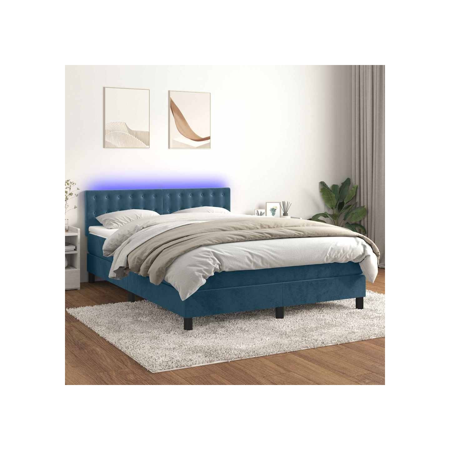 Sommier à lattes de lit matelas et LED Bleu foncé 140x200 cm