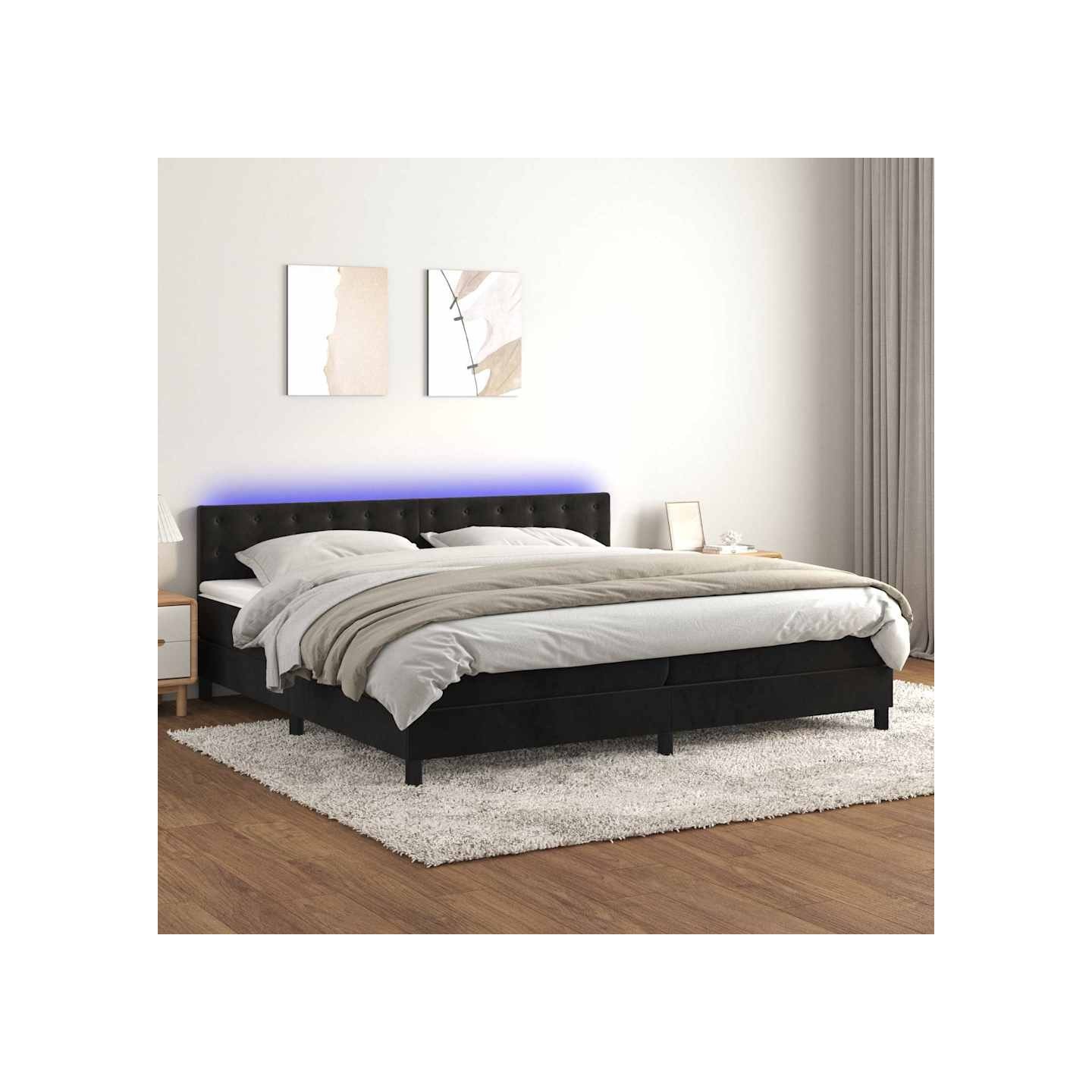 Sommier à lattes de lit avec matelas et LED Noir 200x200 cm