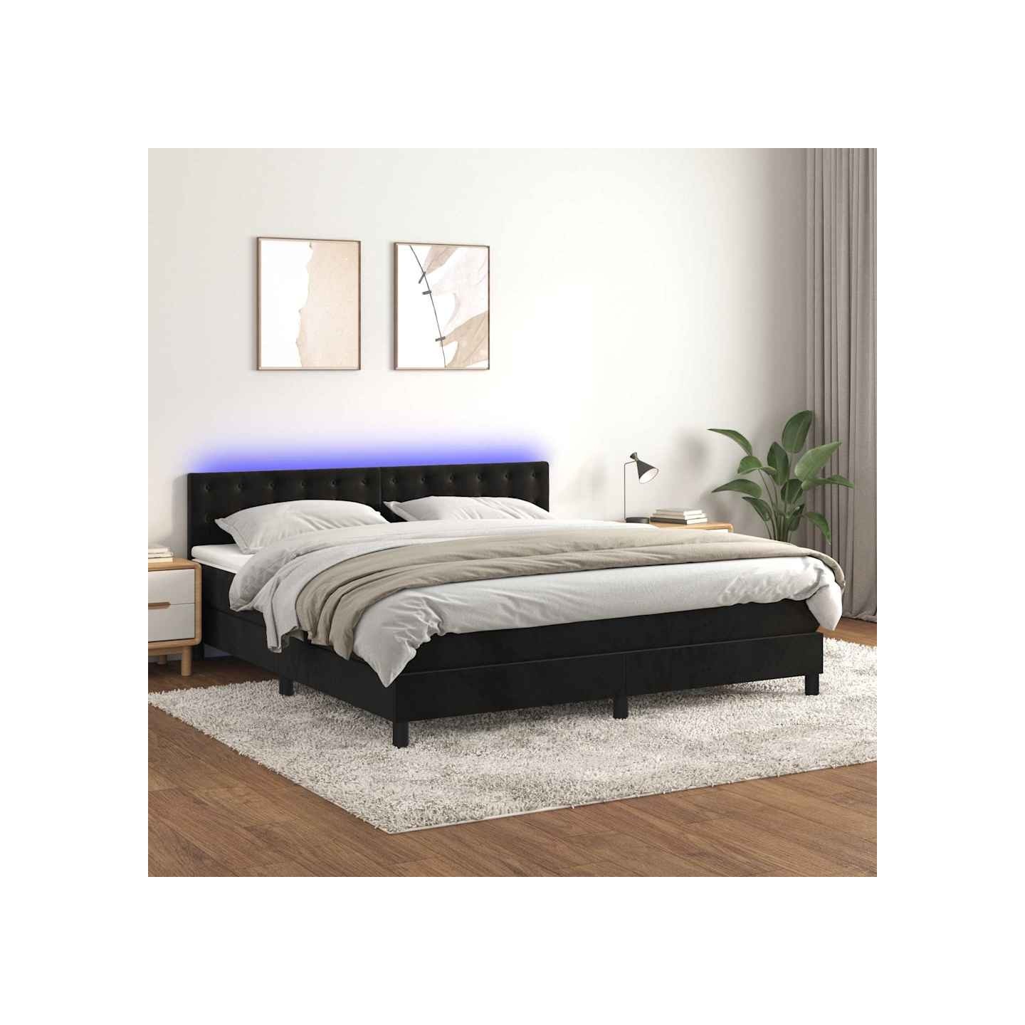 Sommier à lattes de lit avec matelas et LED Noir 160x200 cm