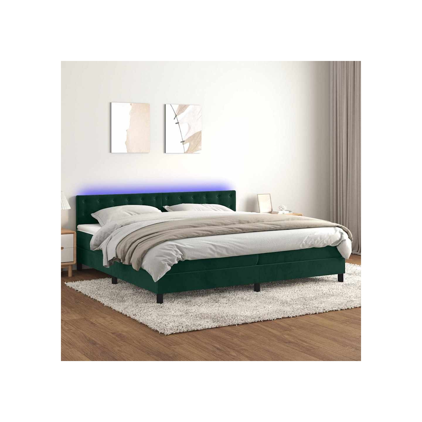 Sommier à lattes de lit matelas et LED Vert foncé 200x200 cm