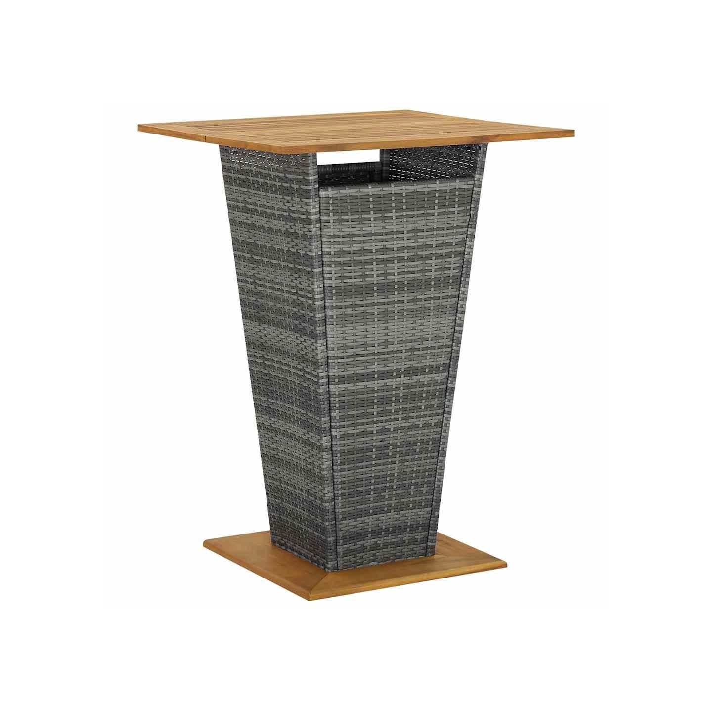 Table de bar Gris 80x80x110 cm Résine tressée et bois d'acacia