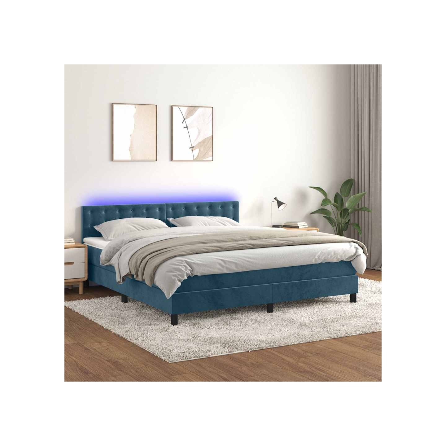 Sommier à lattes de lit matelas et LED Bleu foncé 160x200 cm