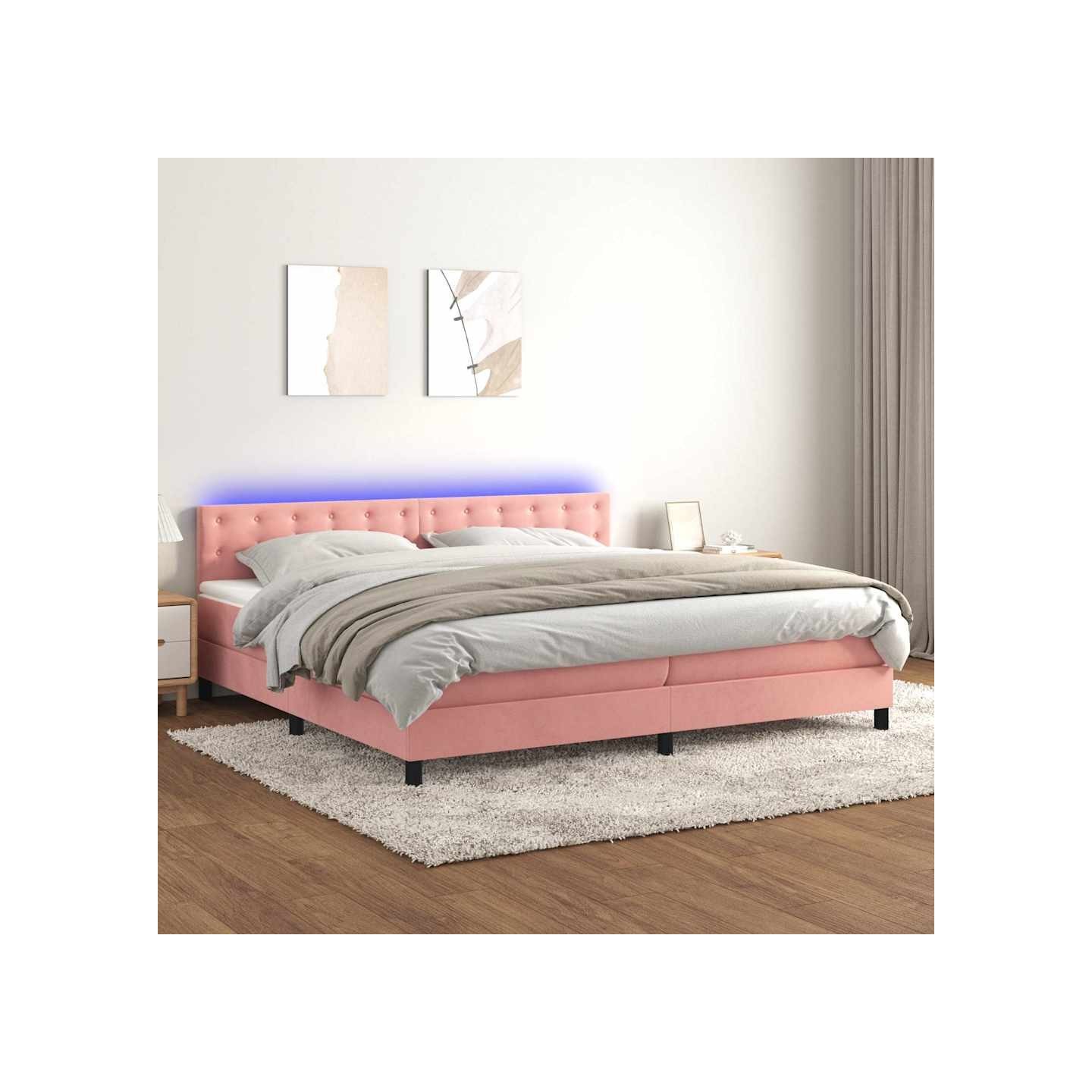 Sommier à lattes de lit avec matelas et LED Rose 200x200 cm