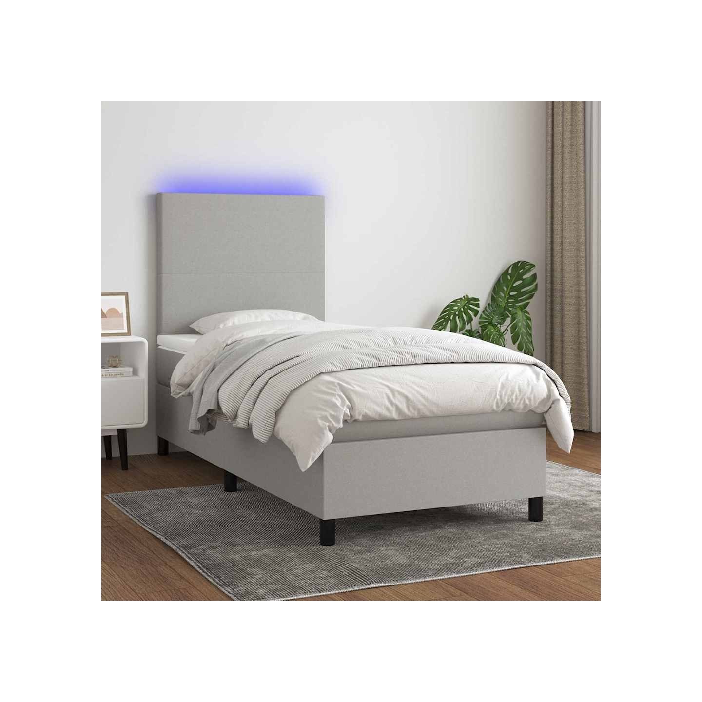 Sommier à lattes de lit avec matelas et LED Gris clair 90x190cm