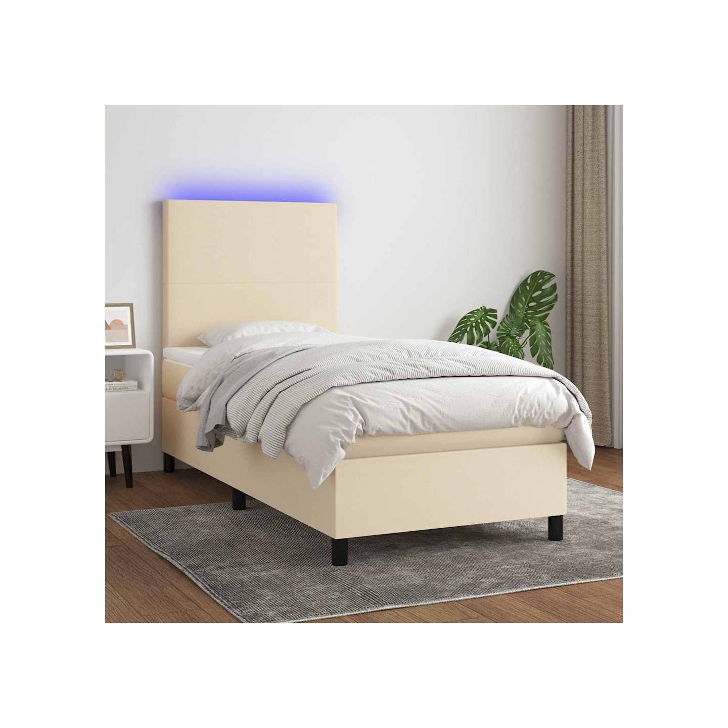 Sommier à lattes de lit et matelas et LED Crème 90x200 cm Tissu