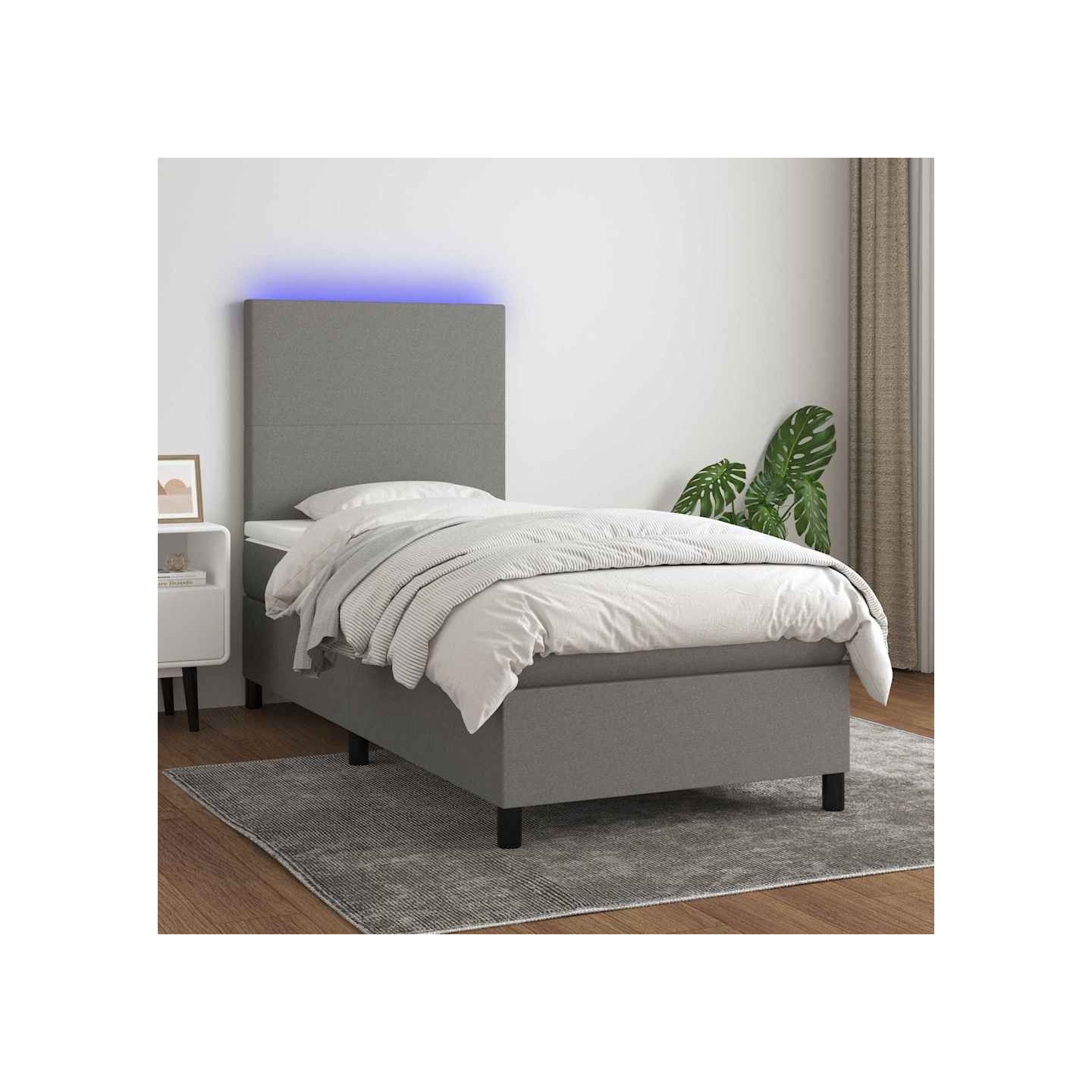 Sommier à lattes de lit avec matelas et LED Gris foncé 90x190cm