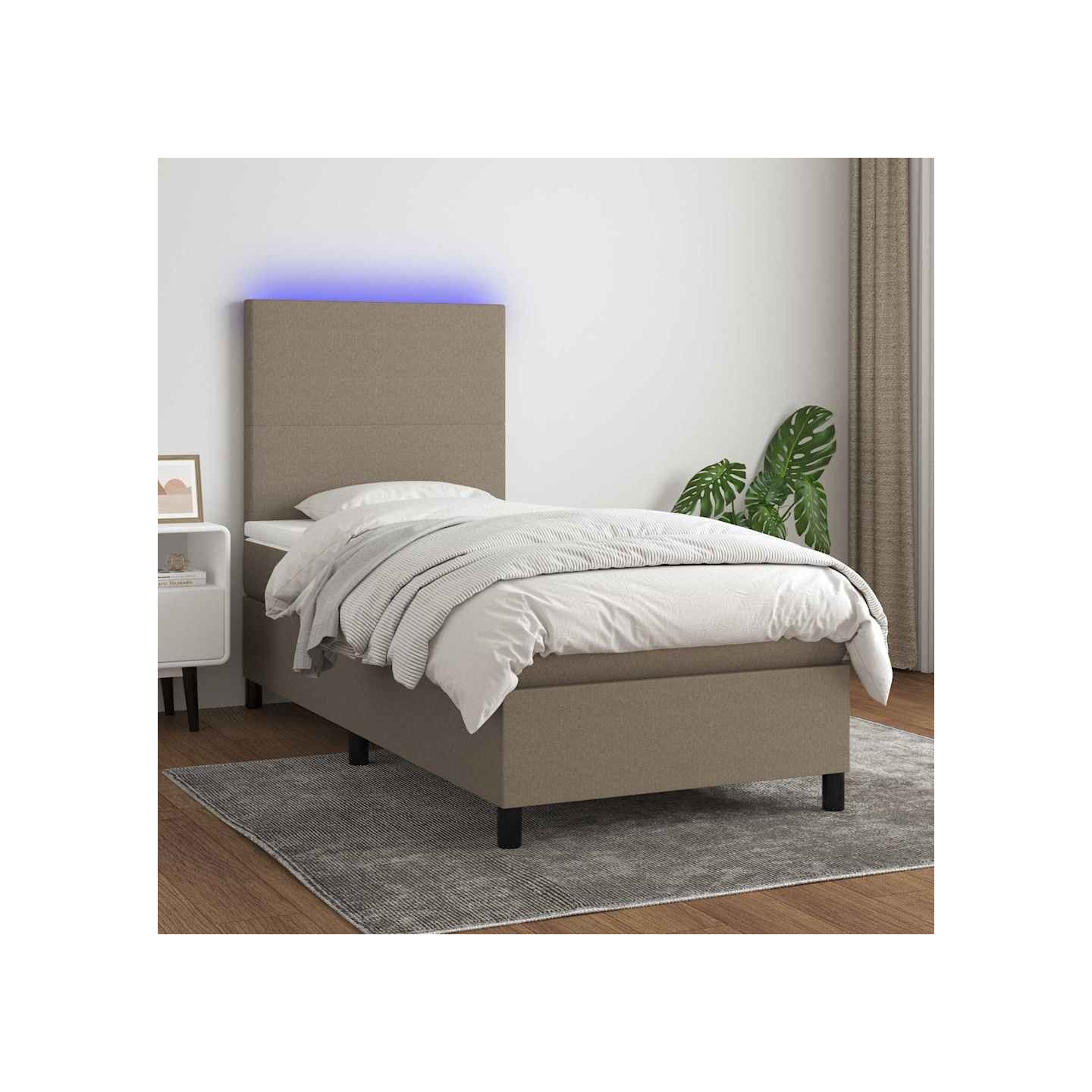 Sommier à lattes de lit et matelas et LED Taupe 90x190 cm Tissu