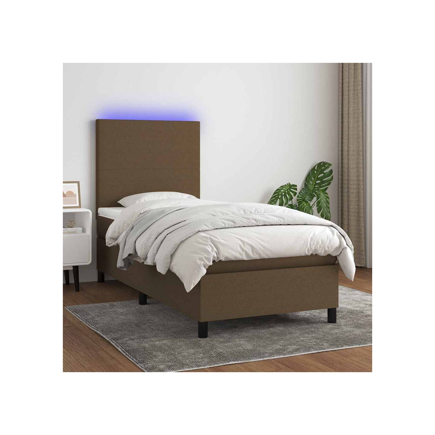 Sommier à lattes de lit et matelas et LED Marron foncé 90x200cm