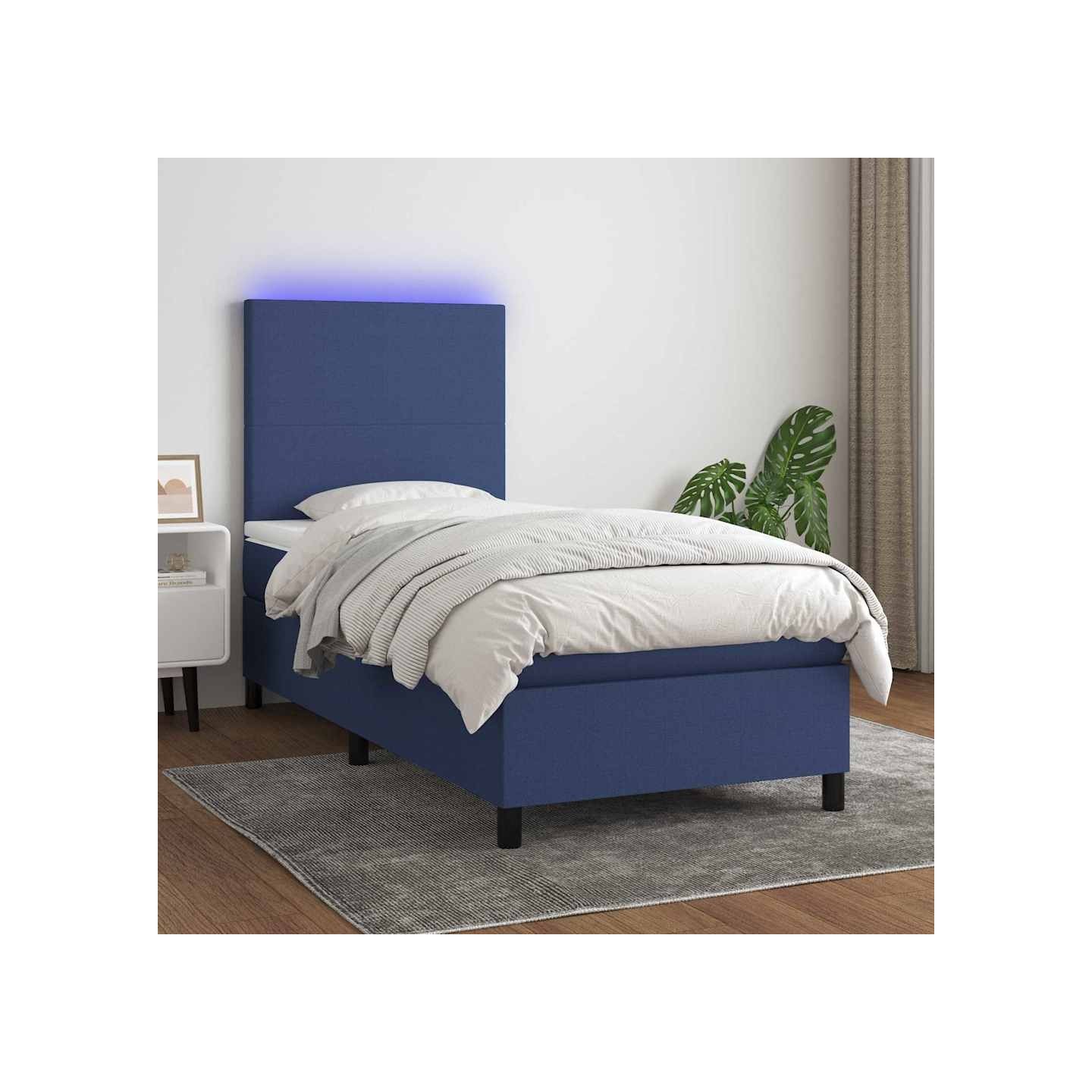 Sommier à lattes de lit avec matelas et LED Bleu 90x190cm Tissu