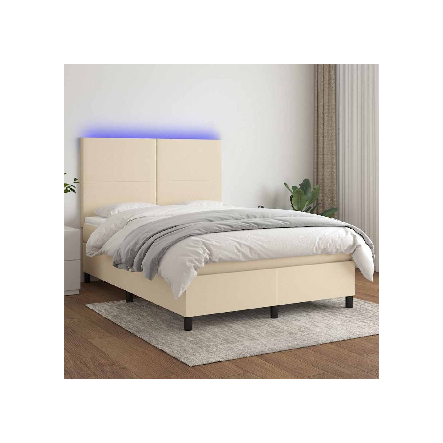 Sommier à lattes de lit et matelas et LED Crème 140x200cm Tissu
