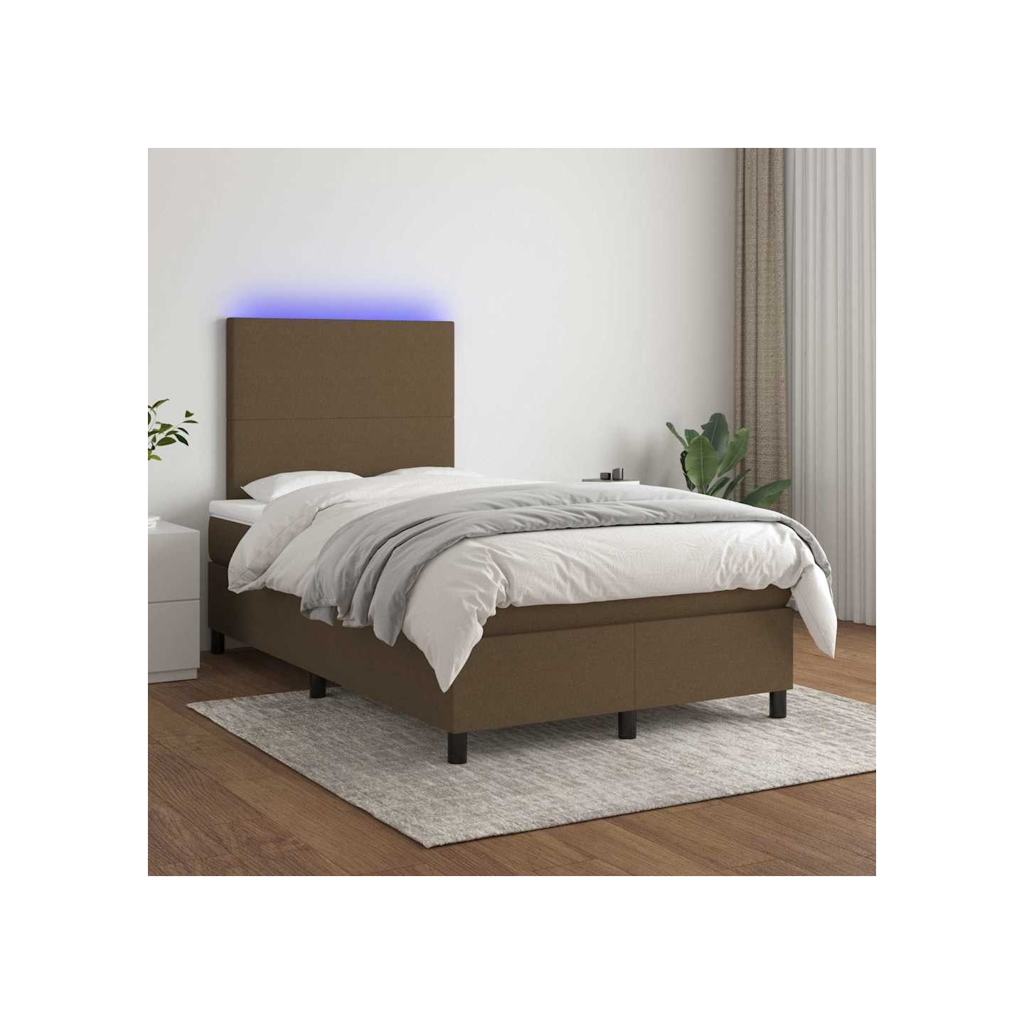 Sommier à lattes de lit matelas et LED Marron foncé 120x200 cm