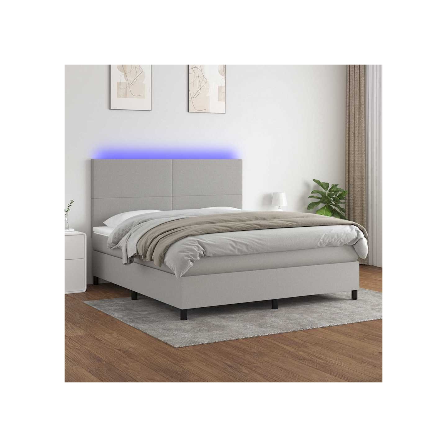 Sommier à lattes de lit et matelas et LED Gris clair 160x200 cm