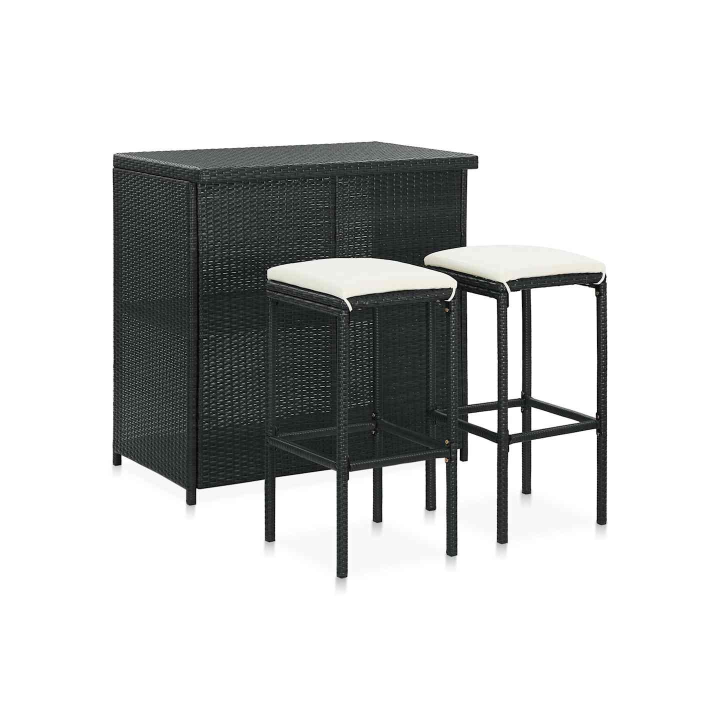 Ensemble de bar 3 pcs Résine tressée Noir