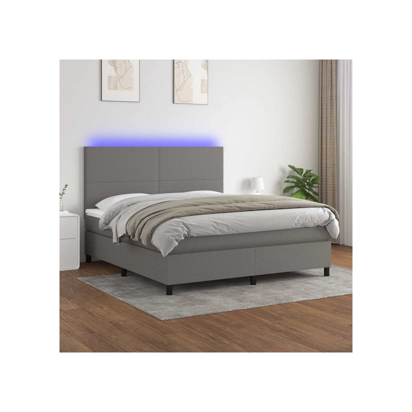 Sommier à lattes de lit et matelas et LED Gris foncé 160x200 cm