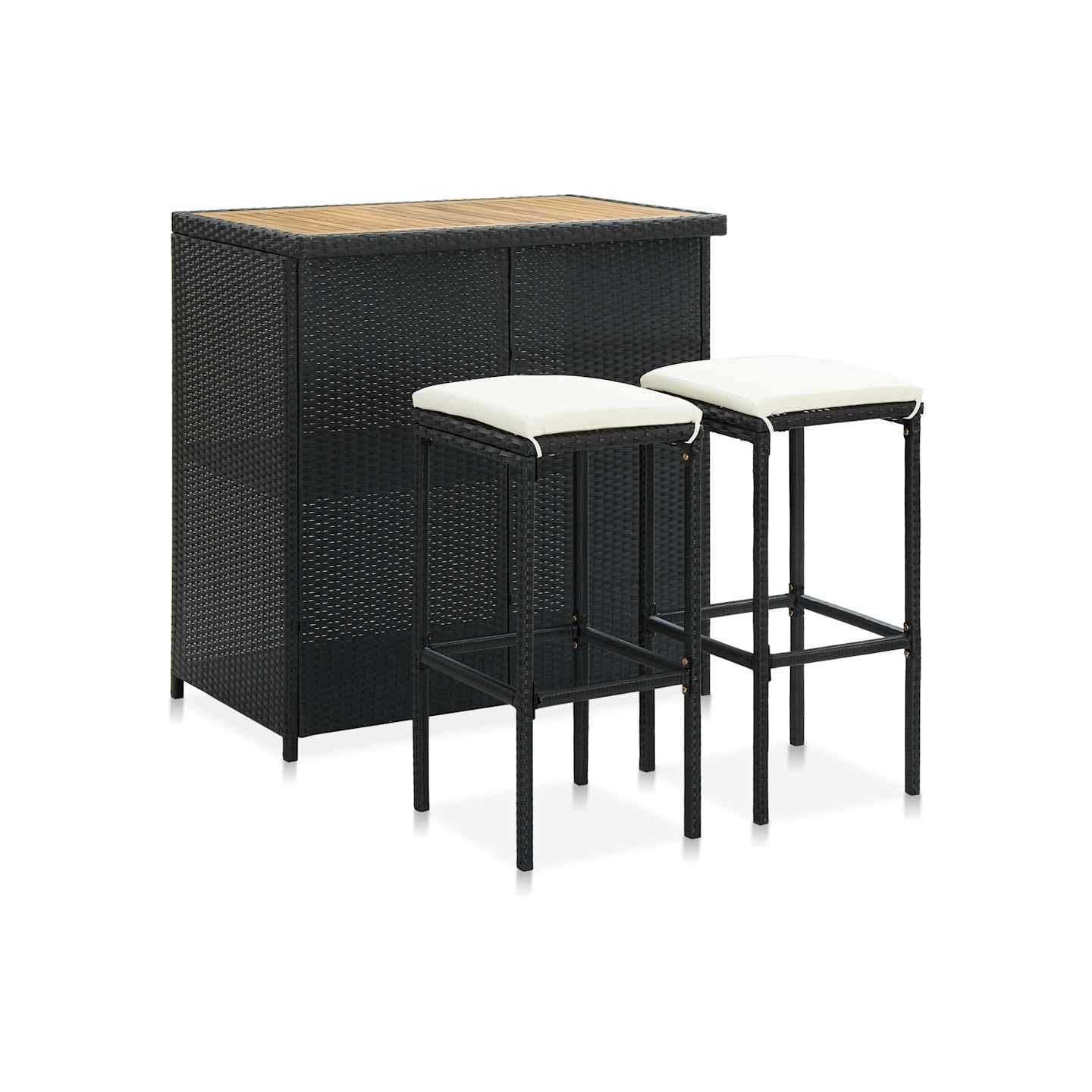 Ensemble de bar 3 pcs Résine tressée Noir