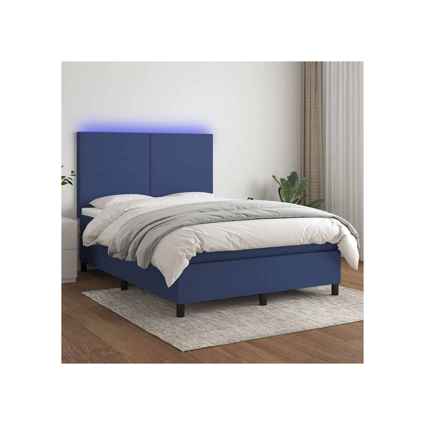 Sommier à lattes de lit et matelas et LED Bleu 140x190 cm Tissu