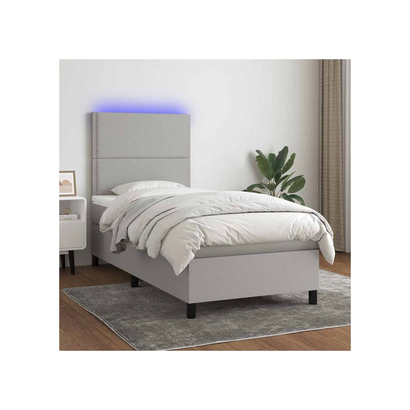 Sommier à lattes de lit avec matelas et LED Gris clair 90x190cm