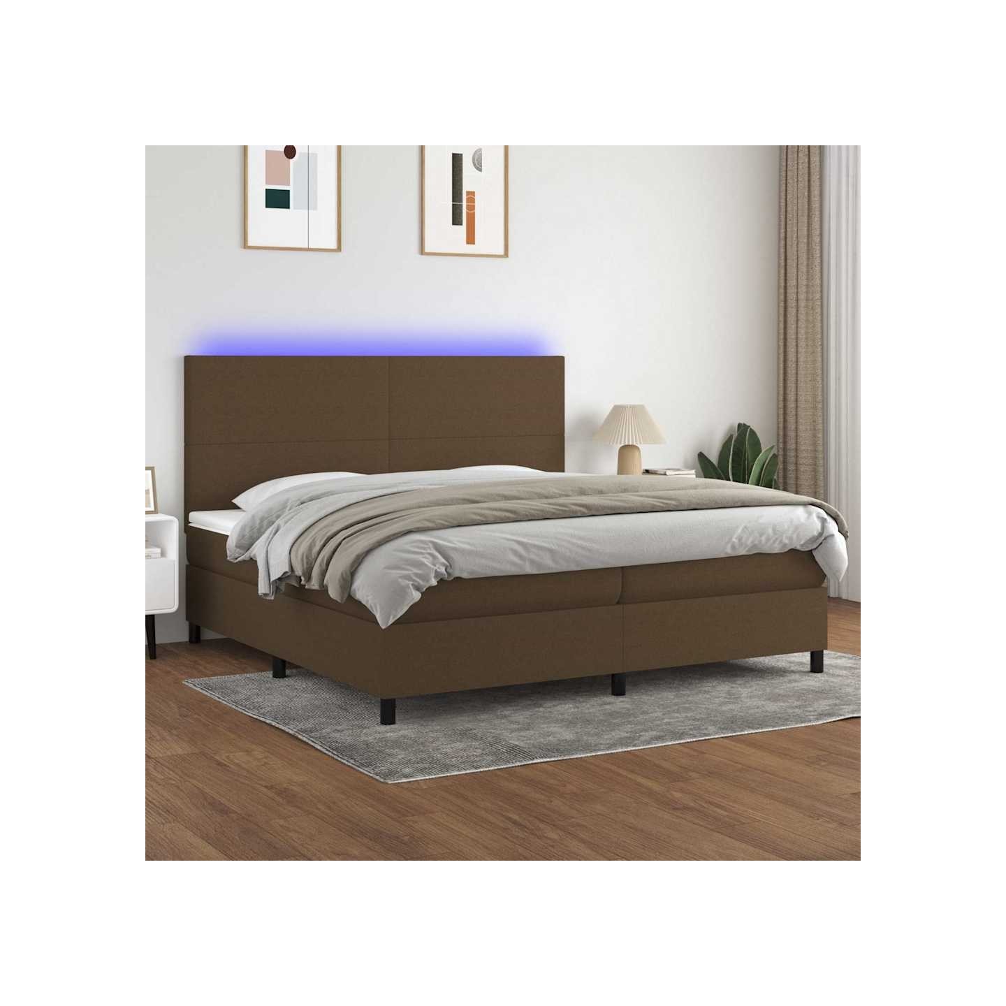 Sommier à lattes de lit matelas et LED Marron foncé 200x200 cm