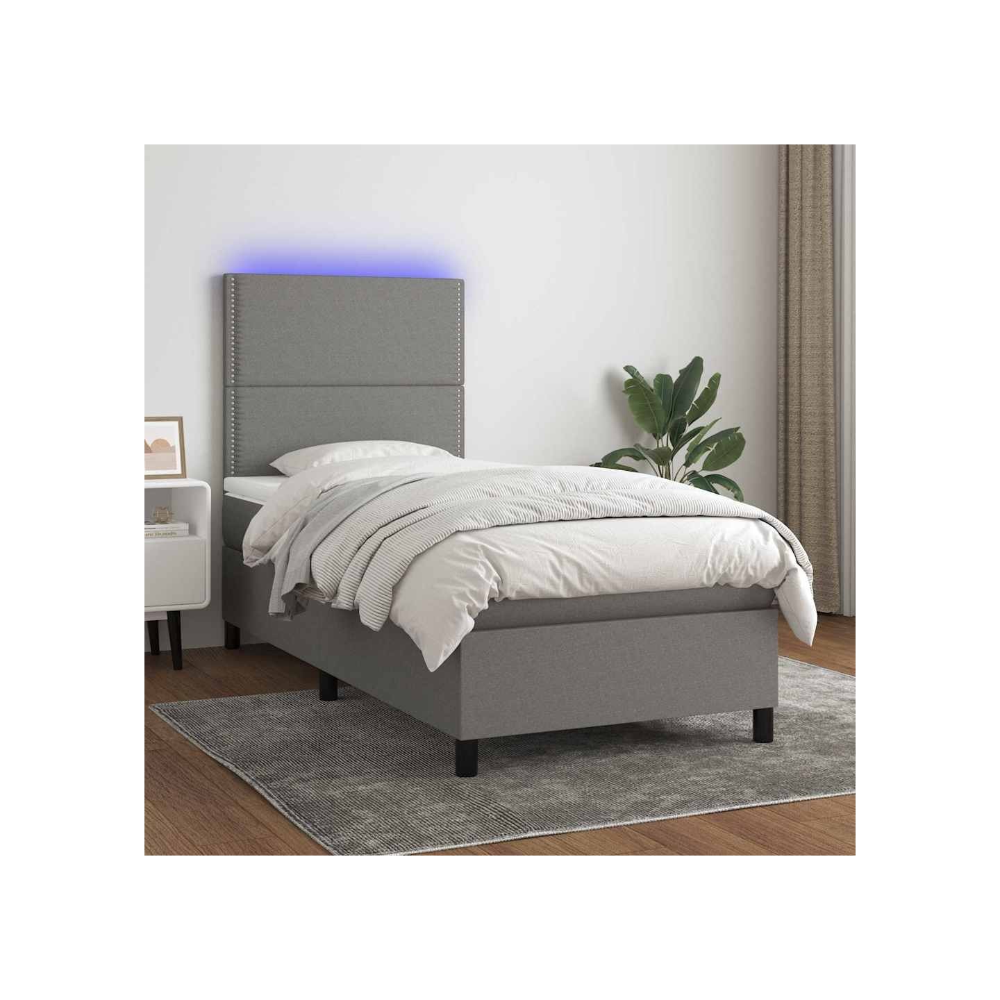 Sommier à lattes de lit avec matelas et LED Gris foncé 90x190cm