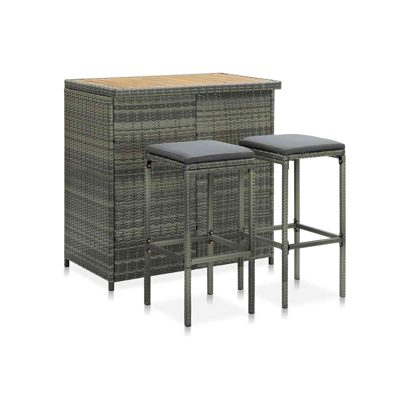 Ensemble de bar 3 pcs Résine tressée Gris