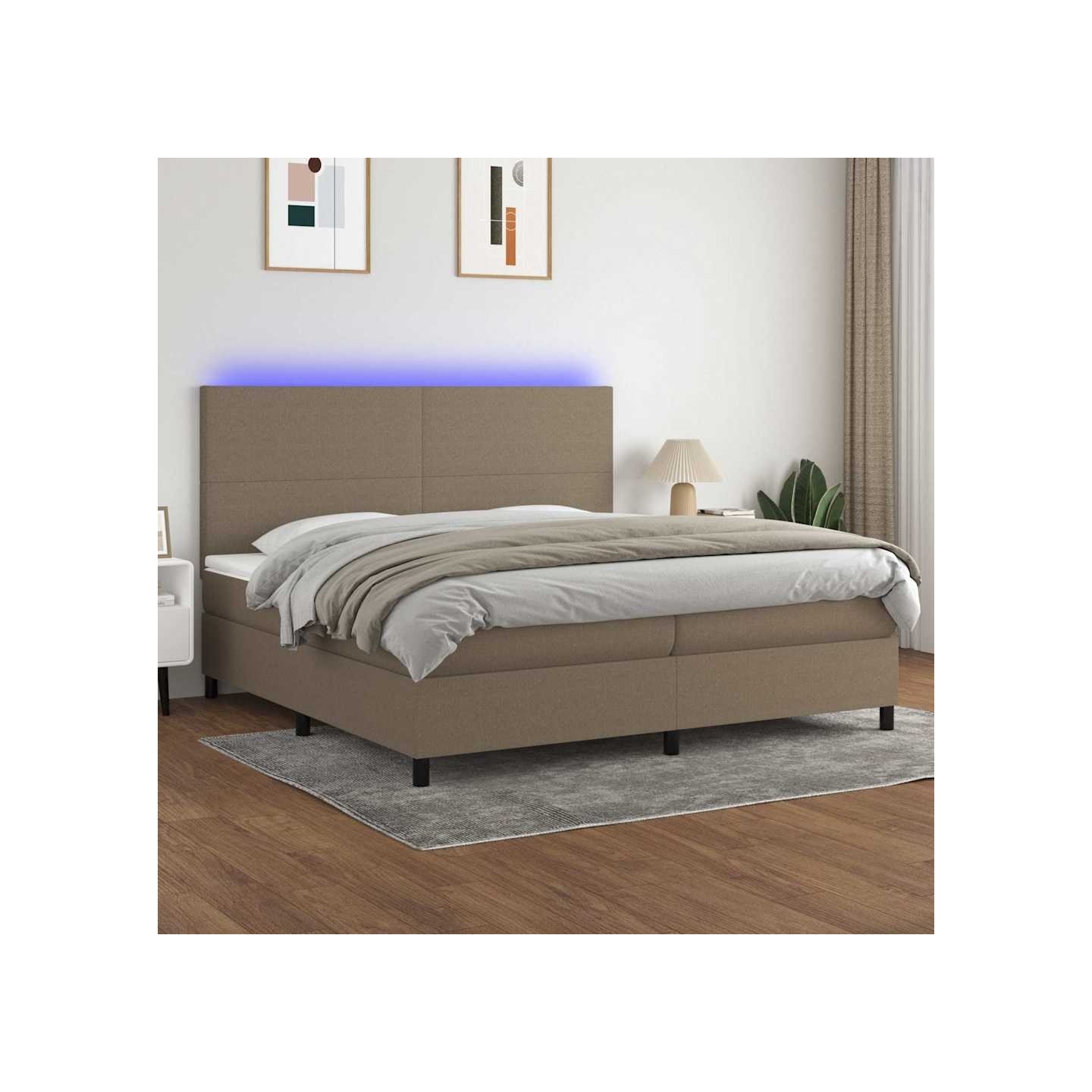 Sommier à lattes de lit et matelas et LED Taupe 200x200cm Tissu