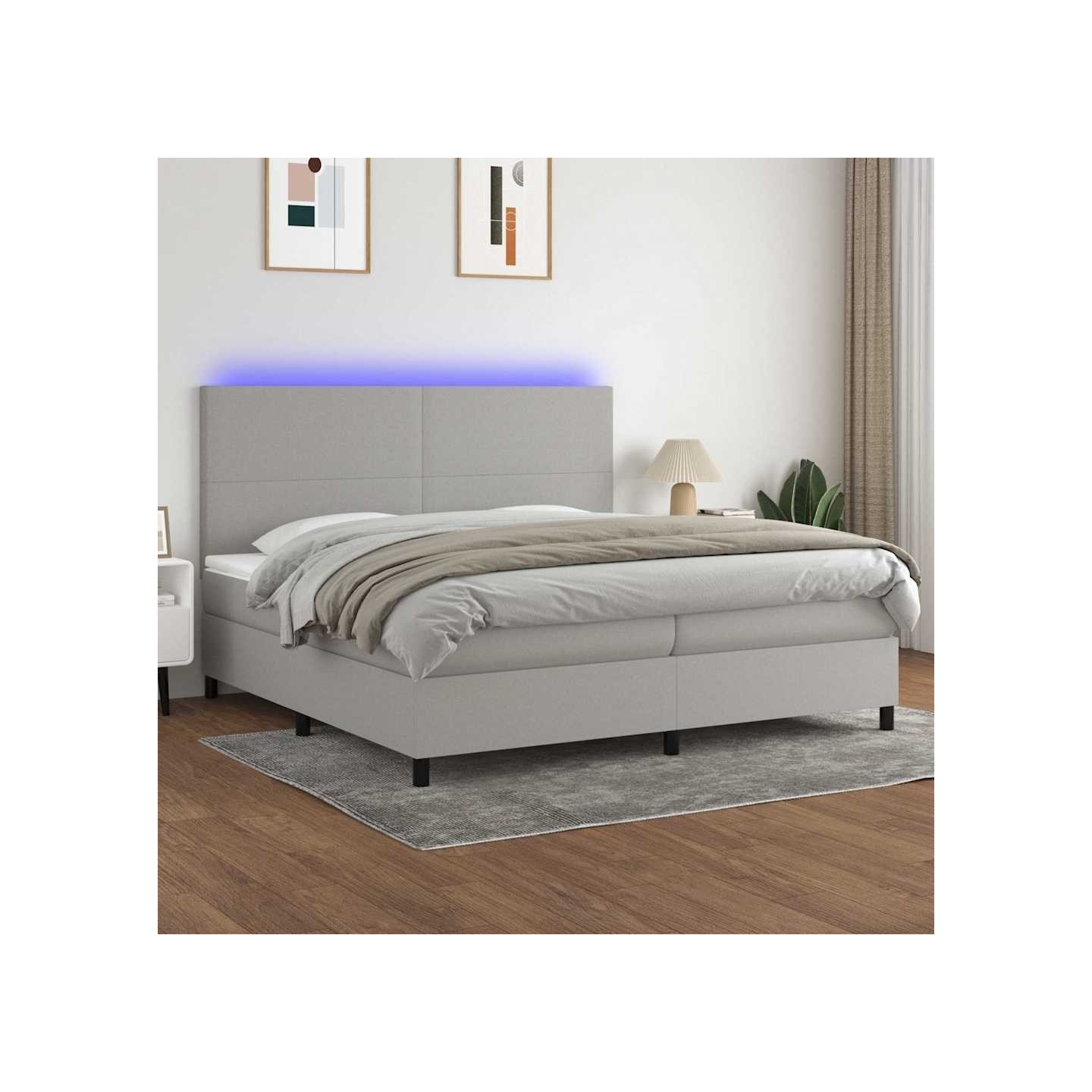 Sommier à lattes de lit et matelas et LED Gris clair 200x200 cm