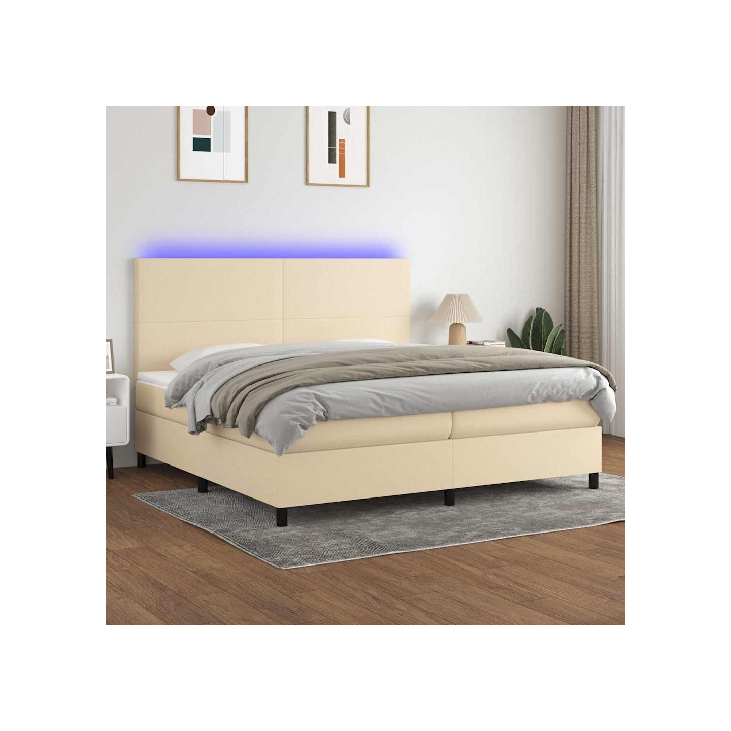 Sommier à lattes de lit et matelas et LED Crème 200x200cm Tissu
