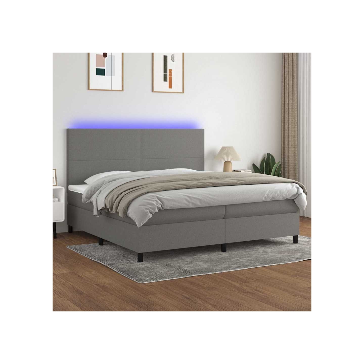 Sommier à lattes de lit et matelas et LED Gris foncé 200x200 cm