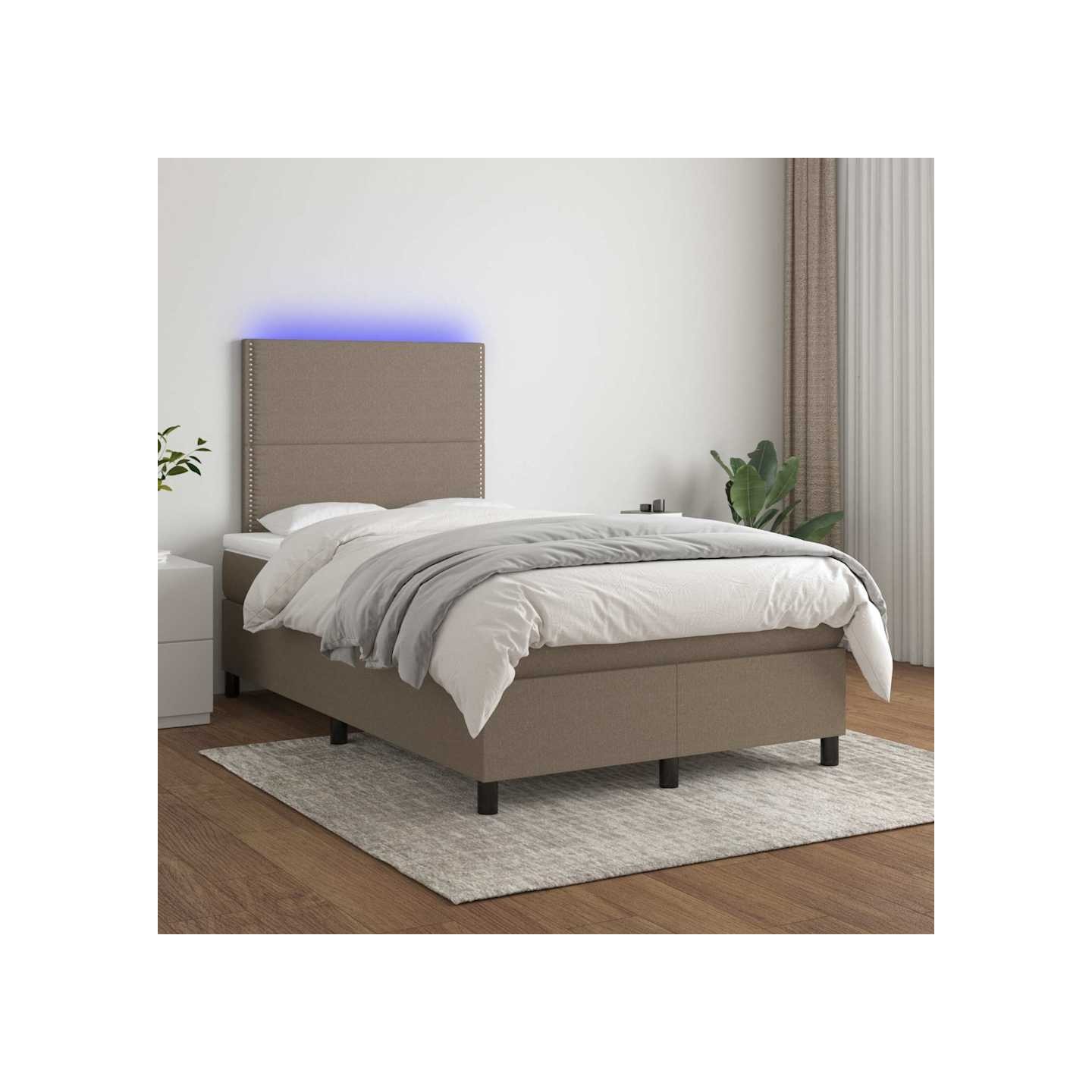 Sommier à lattes de lit et matelas et LED Taupe 120x200cm Tissu