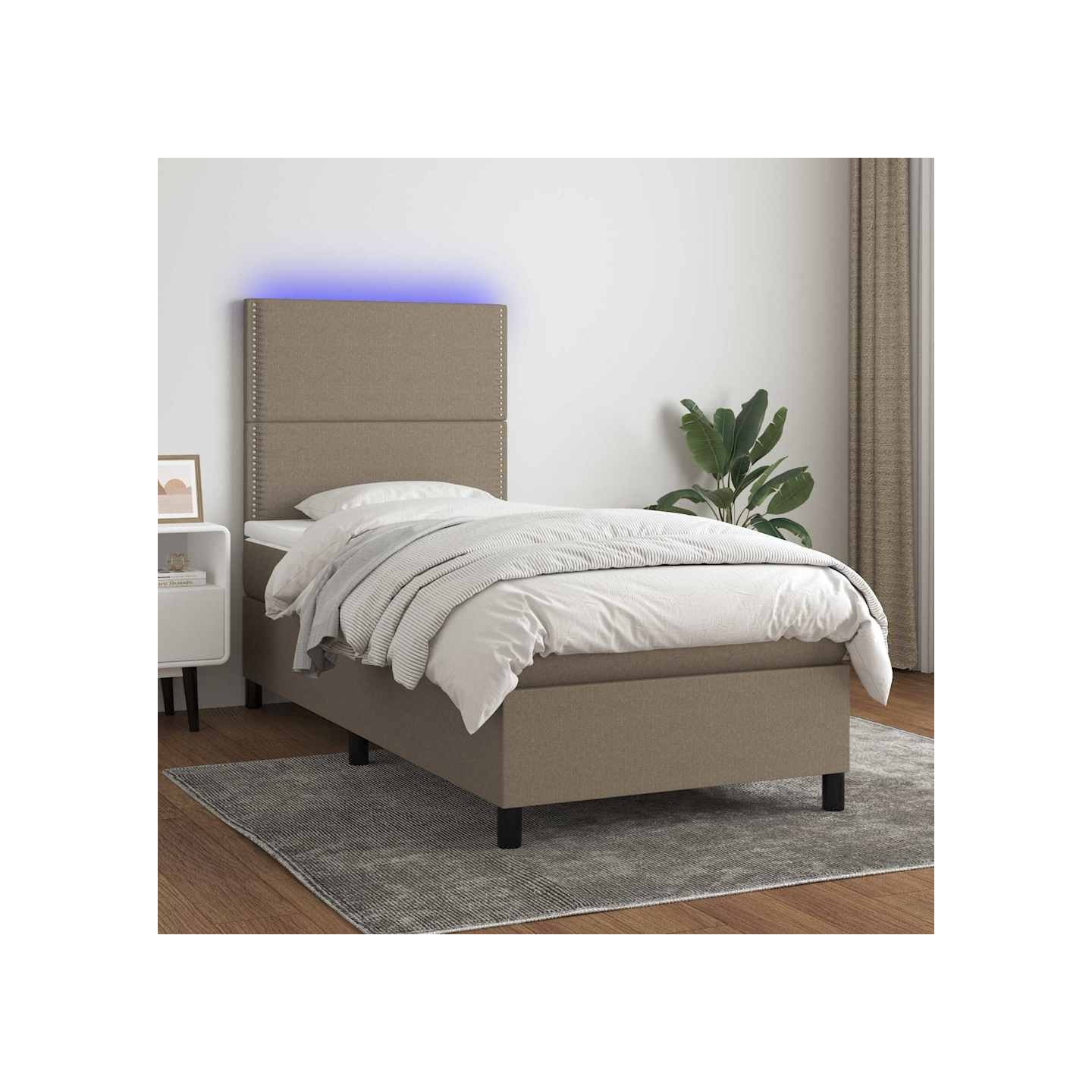 Sommier à lattes de lit et matelas et LED Taupe 100x200cm Tissu