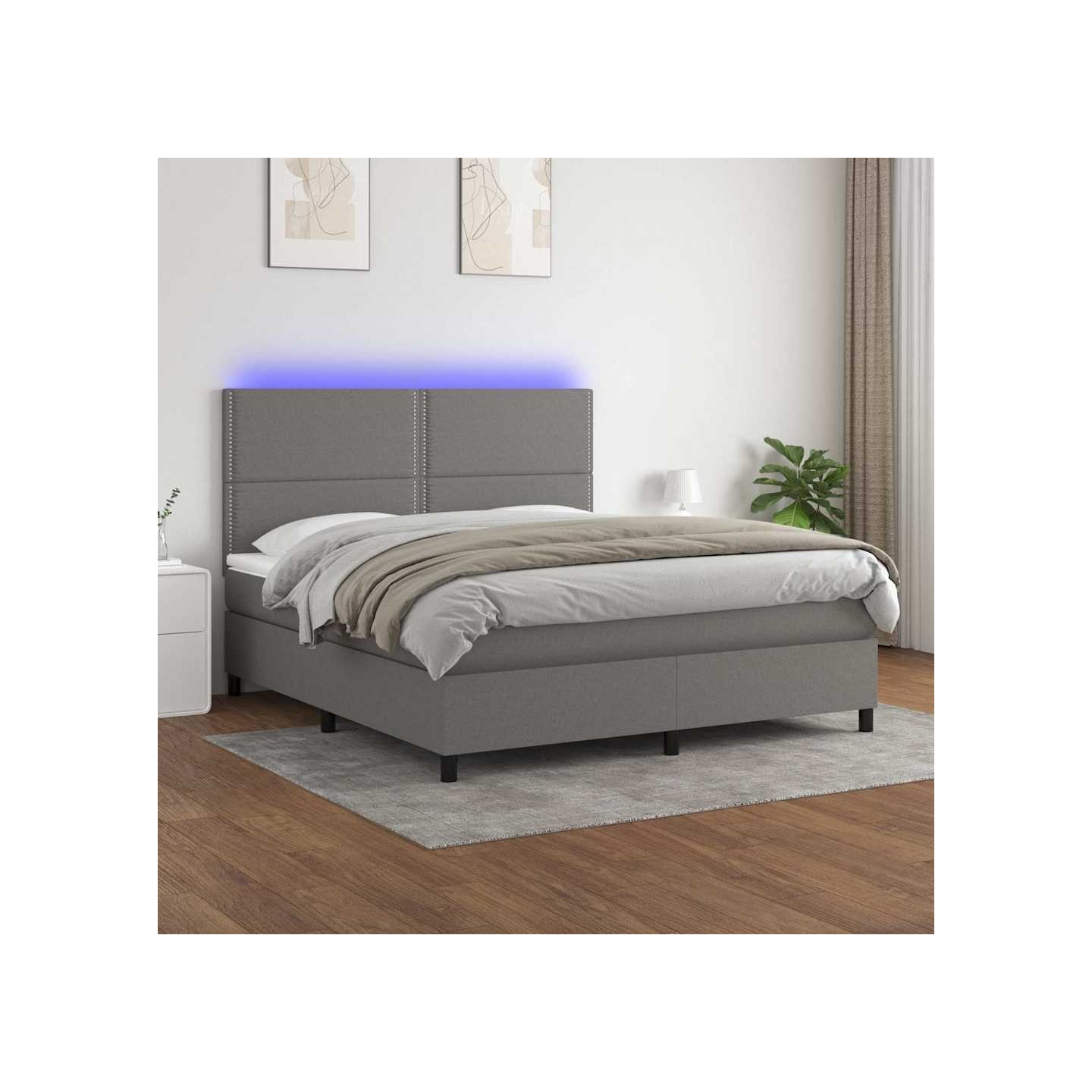 Sommier à lattes de lit et matelas et LED Gris foncé 180x200 cm