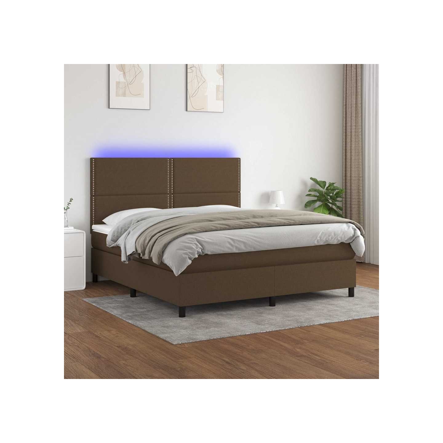 Sommier à lattes de lit matelas et LED Marron foncé 180x200cm