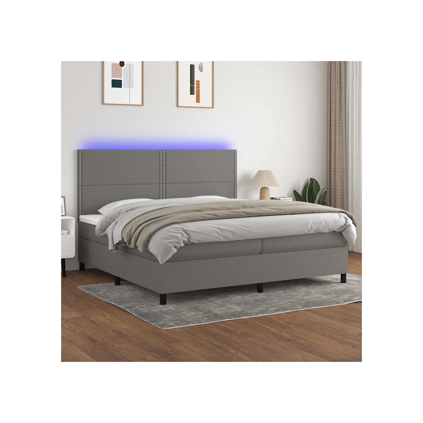 Sommier à lattes de lit et matelas et LED Gris foncé 200x200 cm