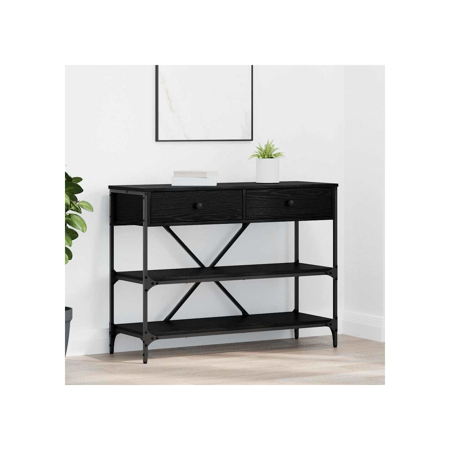 Table console avec tiroir Chêne noir 100 x 34,5 x 75 cm bois