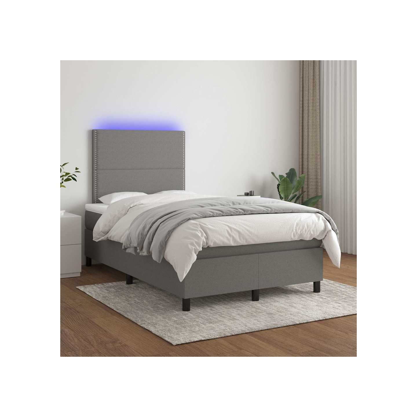 Sommier à lattes de lit et matelas et LED Gris foncé 120x200 cm