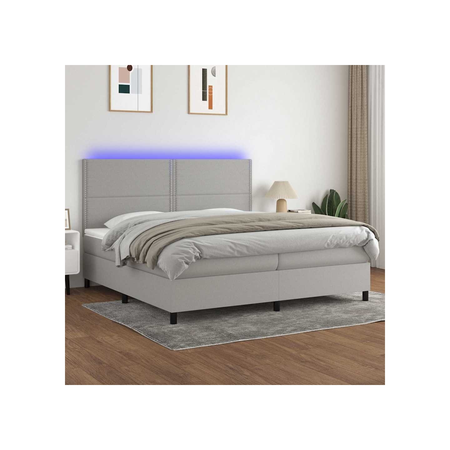 Sommier à lattes de lit et matelas et LED Gris clair 200x200 cm