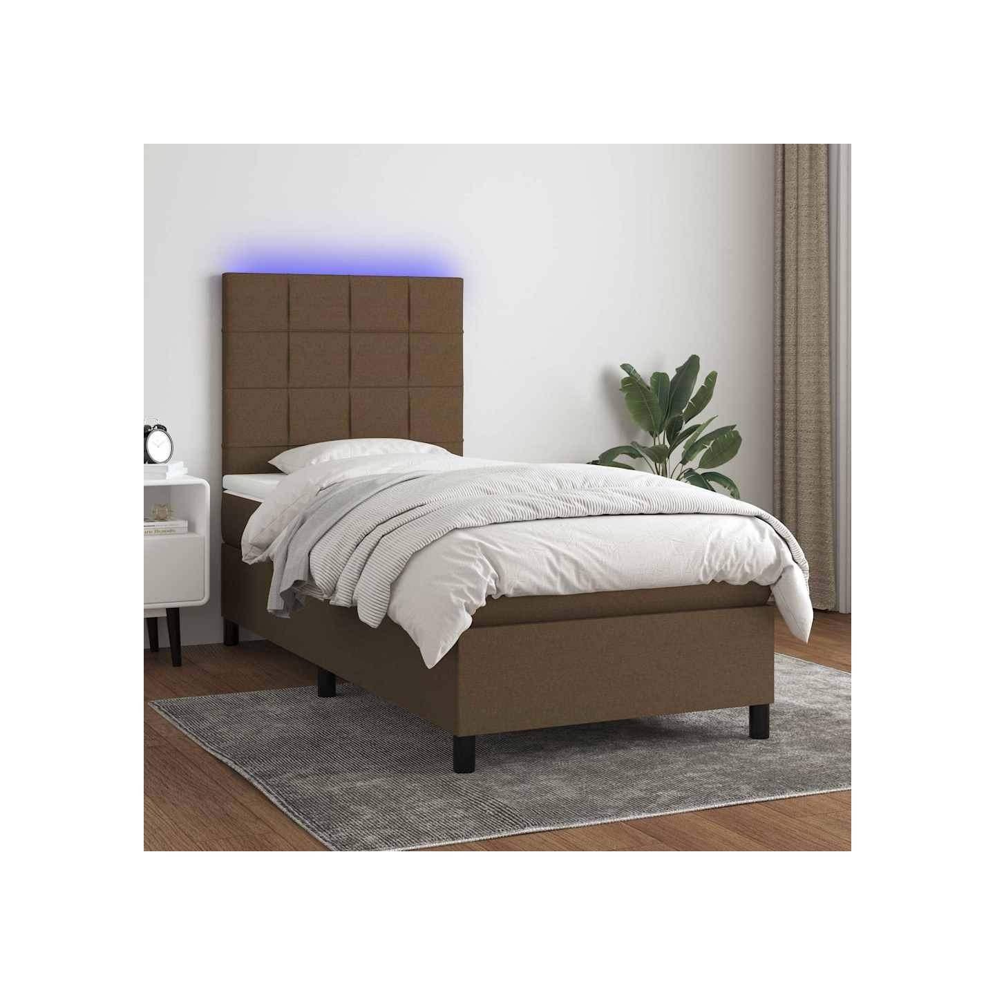 Sommier à lattes de lit et matelas et LED Marron foncé 90x190cm