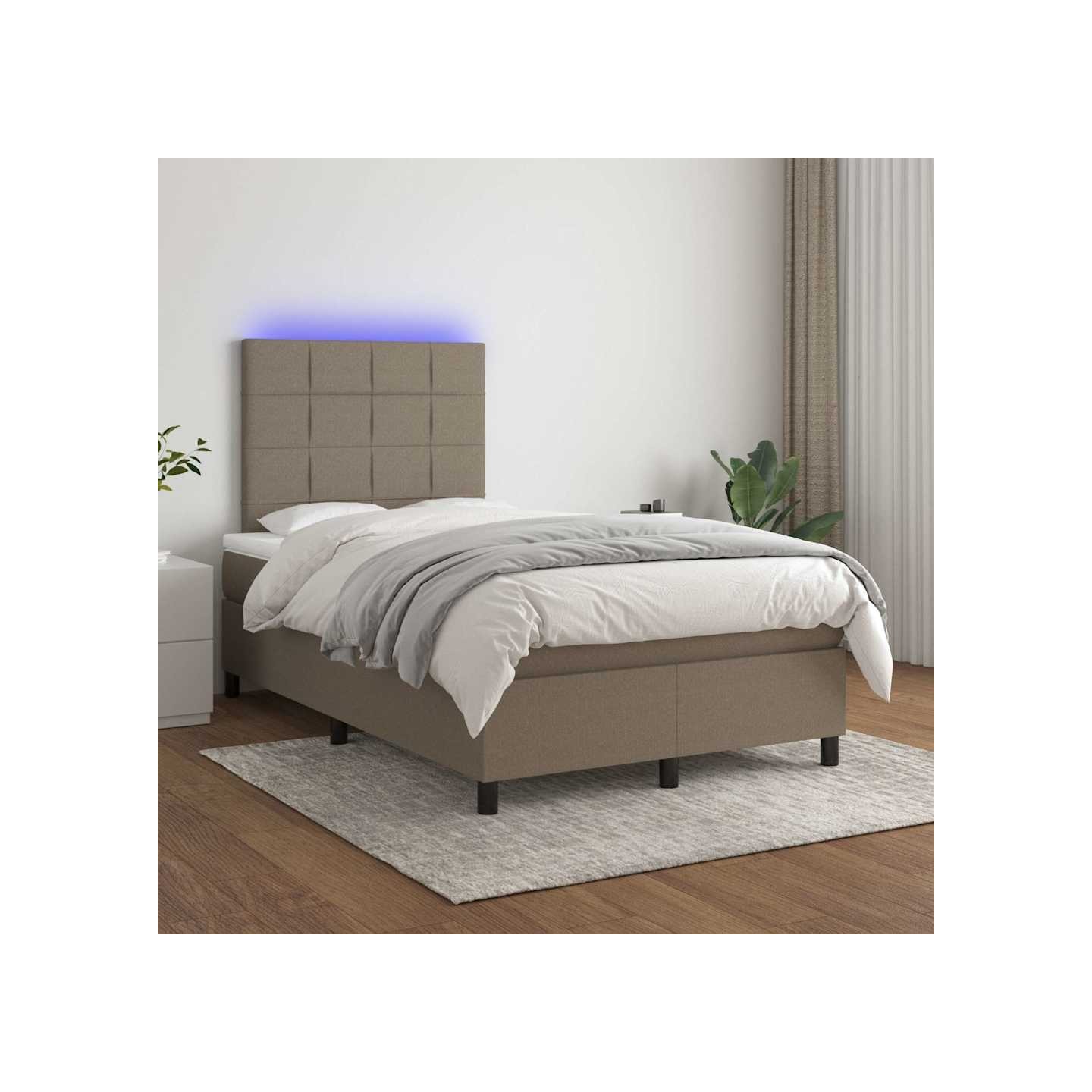 Sommier à lattes de lit et matelas et LED Taupe 120x200cm Tissu
