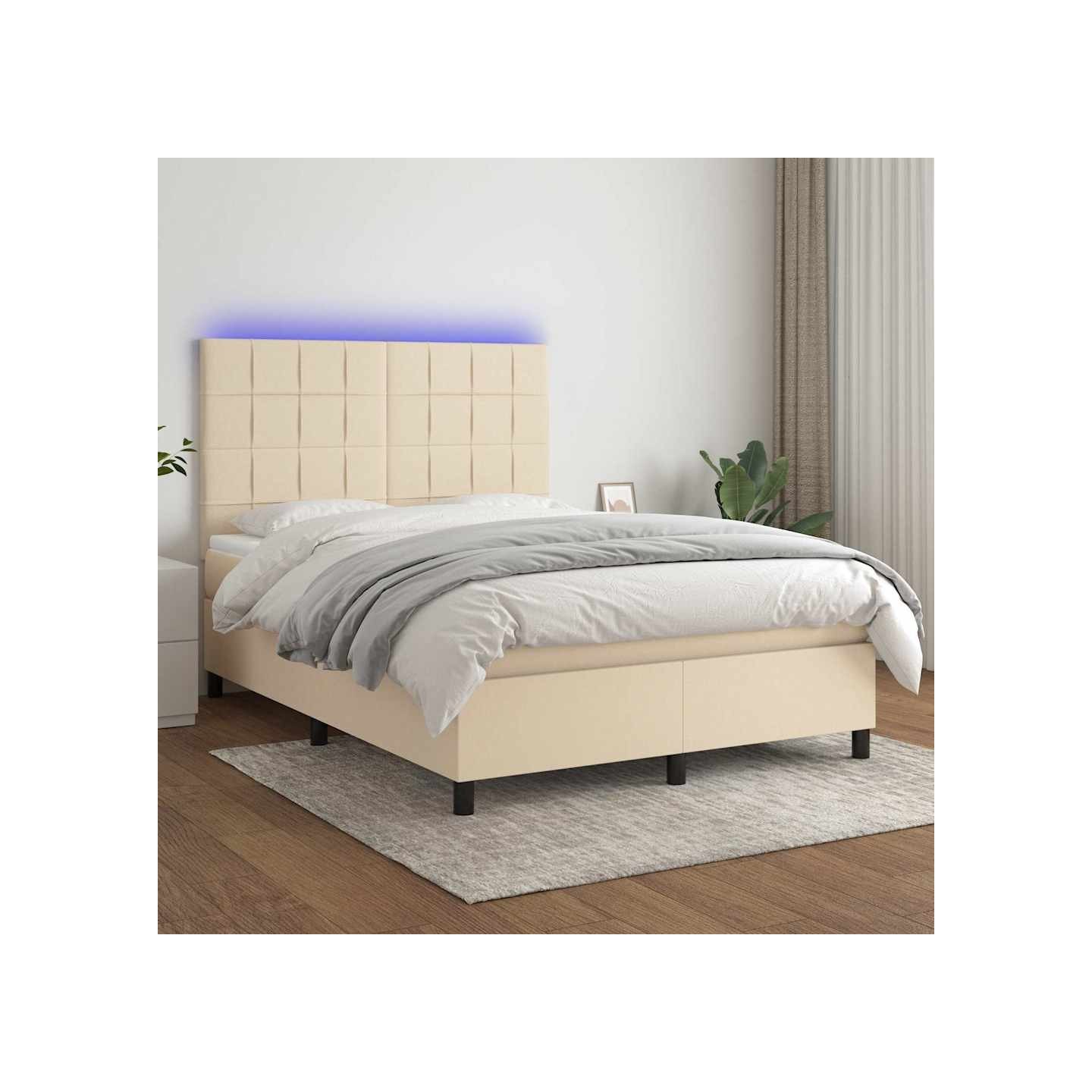 Sommier à lattes de lit et matelas et LED Crème 140x200cm Tissu