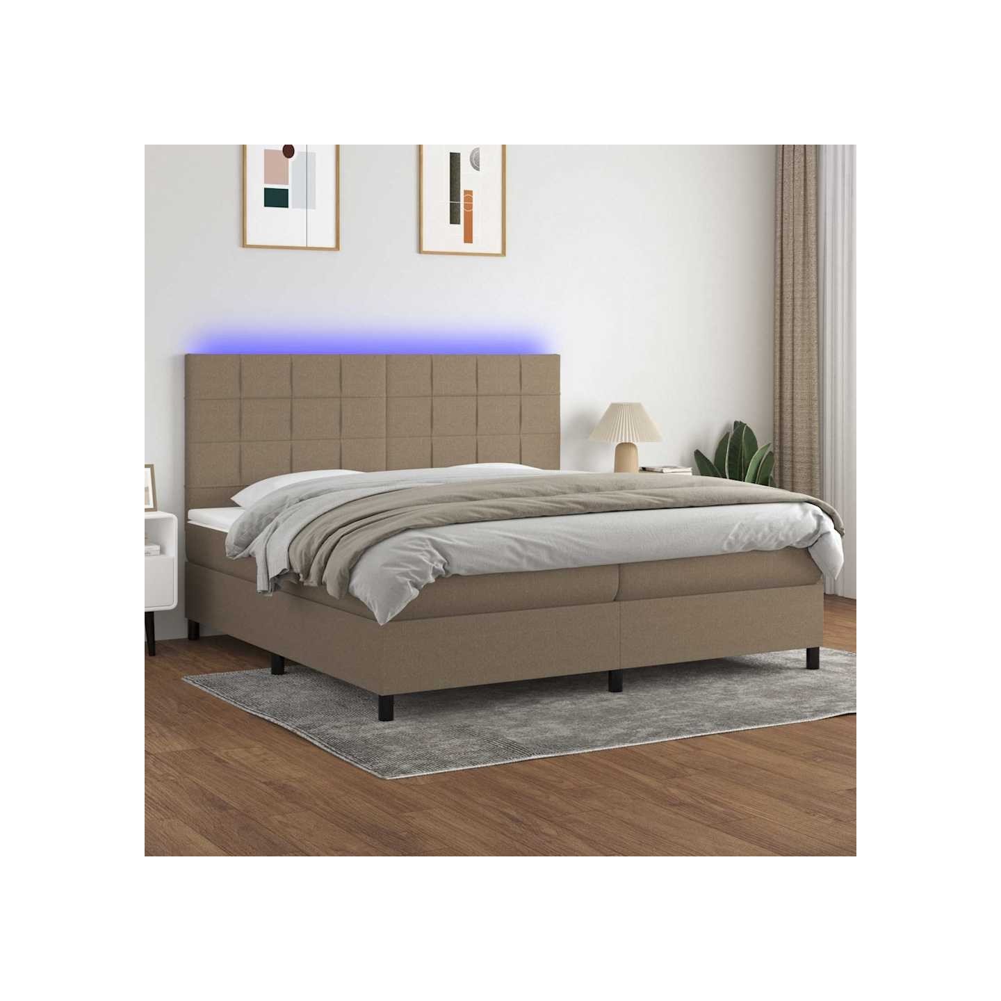 Sommier à lattes de lit et matelas et LED Taupe 200x200cm Tissu