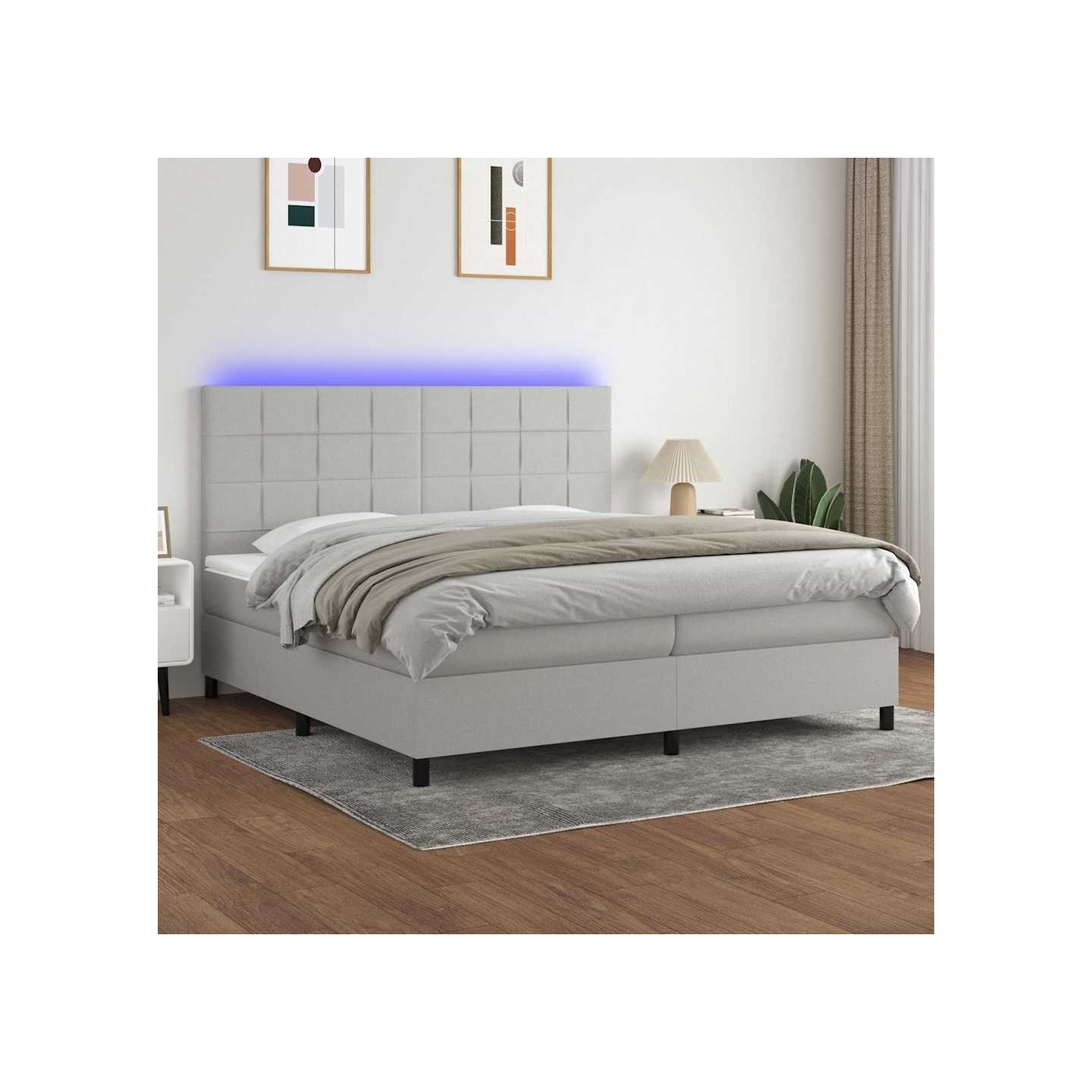 Sommier à lattes de lit et matelas et LED Gris clair 200x200 cm