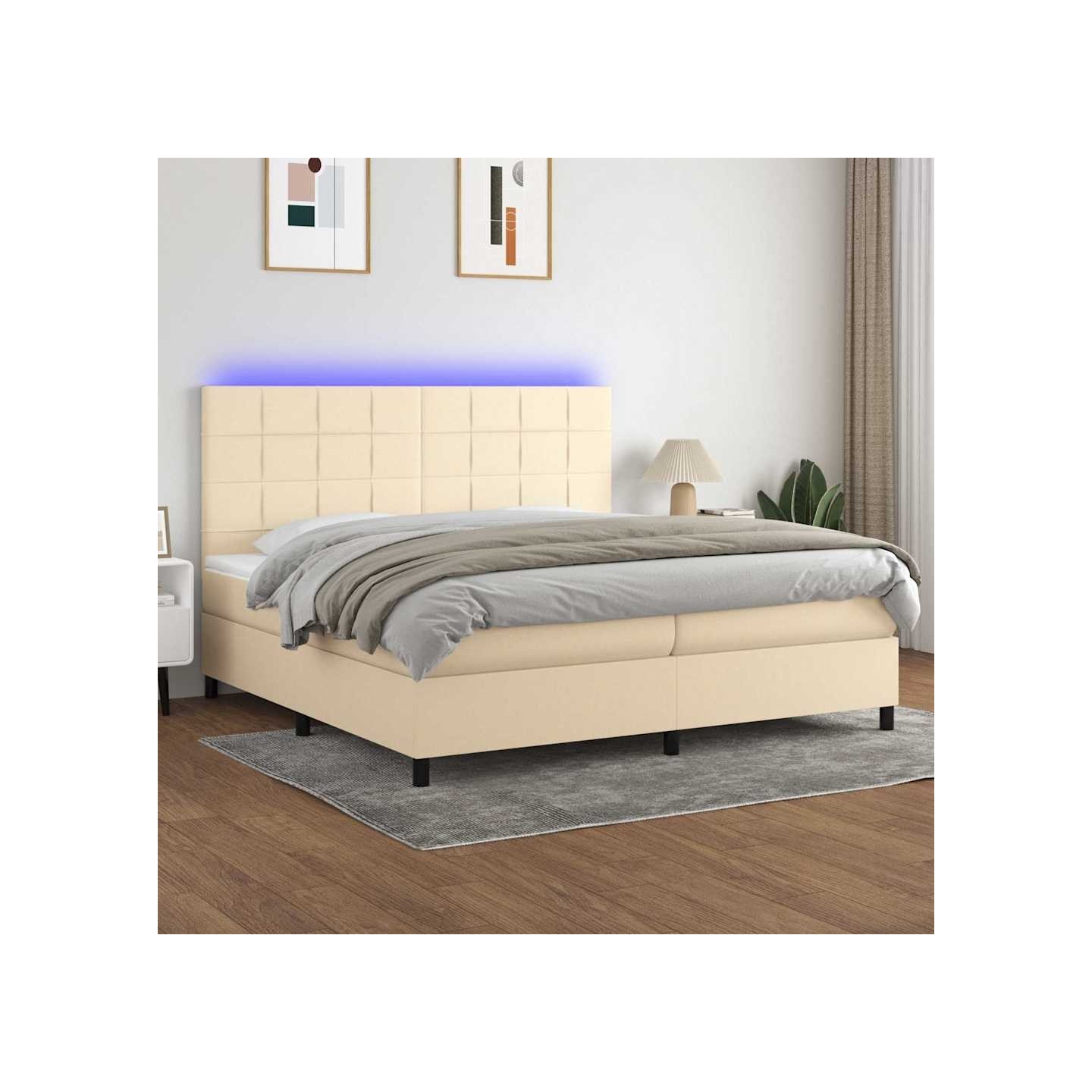 Sommier à lattes de lit et matelas et LED Crème 200x200cm Tissu