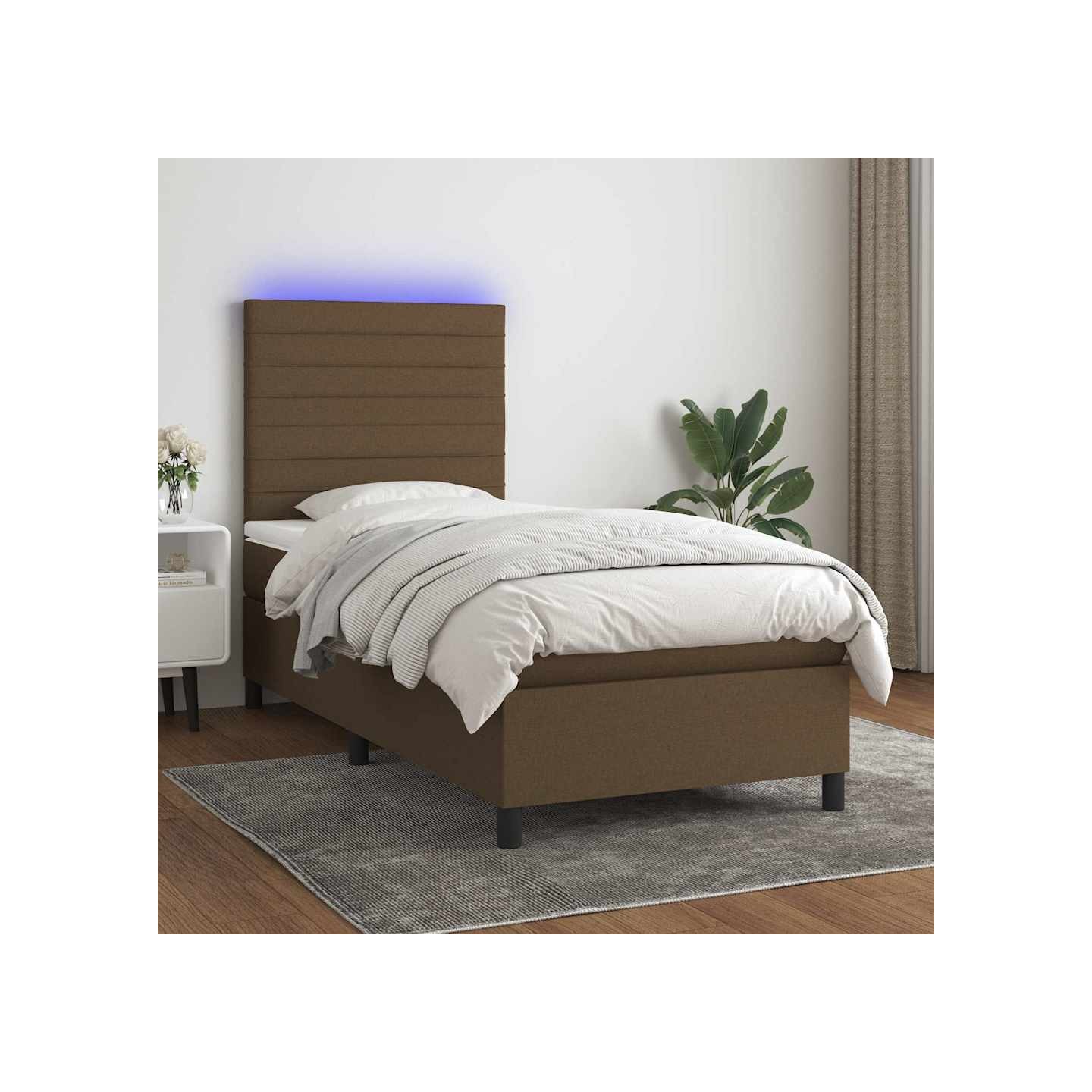 Sommier à lattes de lit et matelas et LED Marron foncé 90x190cm