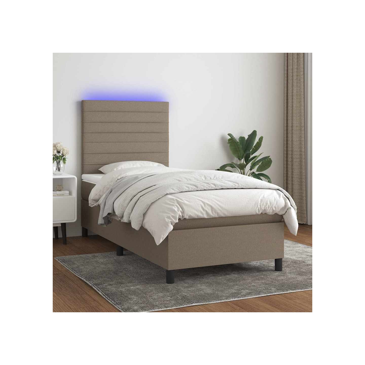 Sommier à lattes de lit et matelas et LED Taupe 90x190 cm Tissu